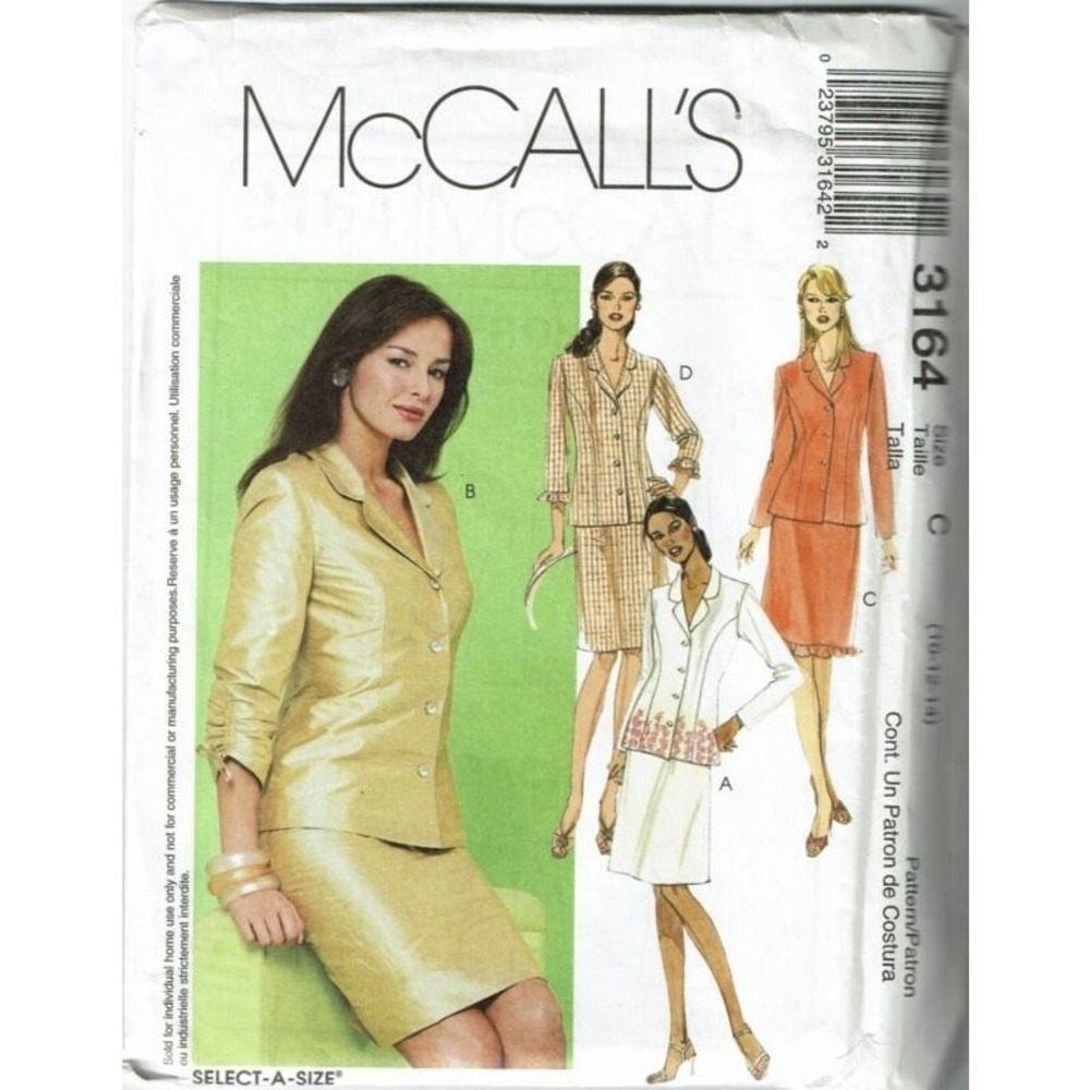 McCalls Sewing Pattern 3164 Lined Jacket Skirt Misses Petite Size 10-14